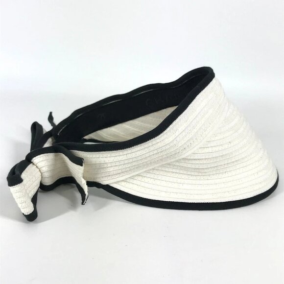 CHANEL 22P CC CC Mark Ribbon Ribbon hat Sun visor Raffia White - Picture 10 of 11